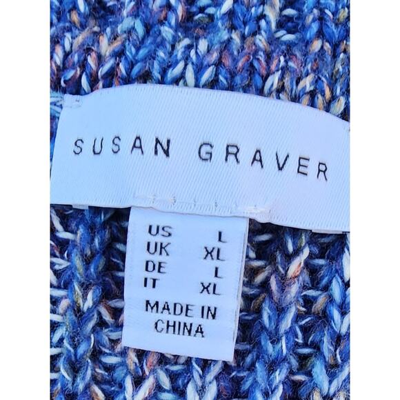 Susan Graver Blue Tweed Cardigan Sweater L – Preppy V-Neck Button-Up - Picture 6 of 7